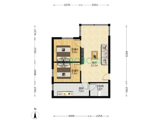水警宿舍 2室1厅1卫 59平方