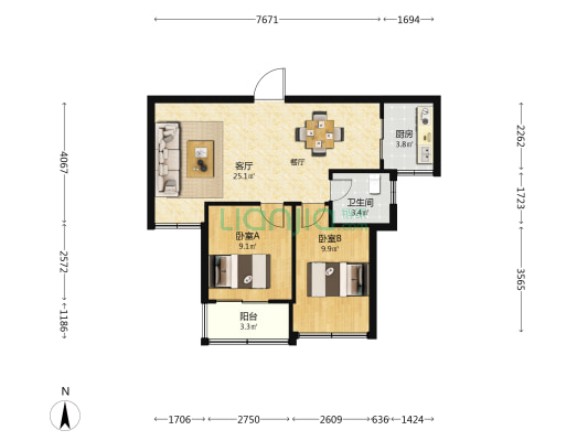 兴阳花苑 2室1厅1卫 77平方