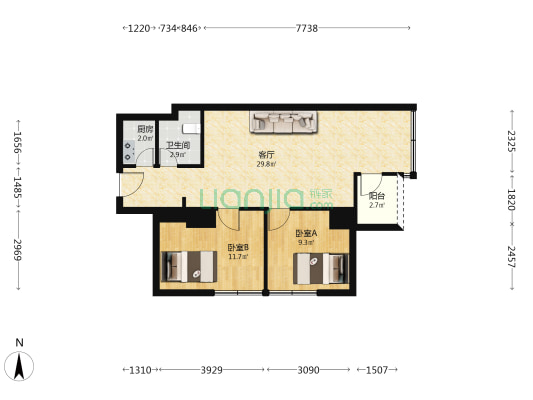 V6时代新源商务楼 2室1厅1卫 84平方