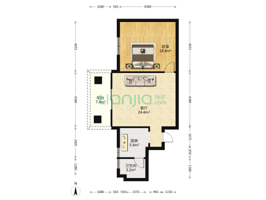 晶莹花园 1室1厅1卫 70平方