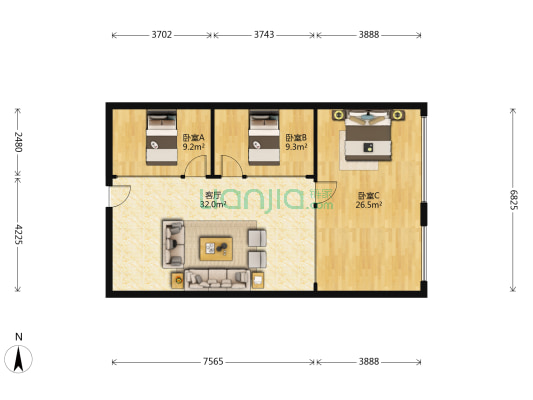 东方数码大厦 3室1厅0卫 127平方