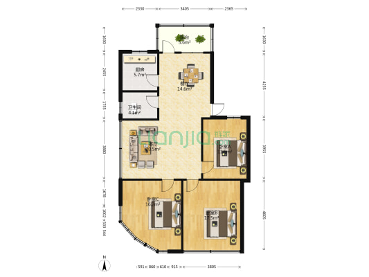 敏行教育大厦 3室2厅1卫 120平方