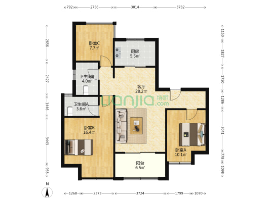 云樾天境 3室1厅2卫 106平方