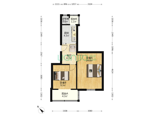 莹华寺街 2室1厅1卫 49平方