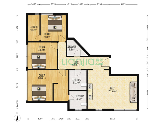浦建727 3室1厅3卫 134平方