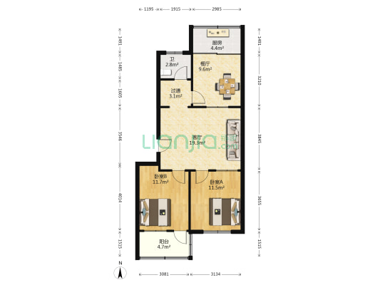 铁路樱园小区 2室2厅1卫 84平方