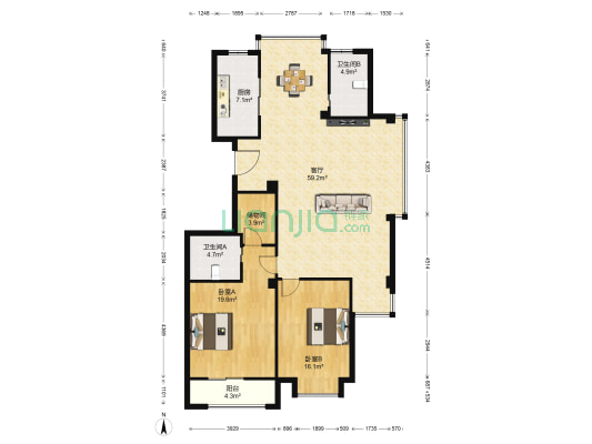 望江苑 2室1厅2卫 148平方