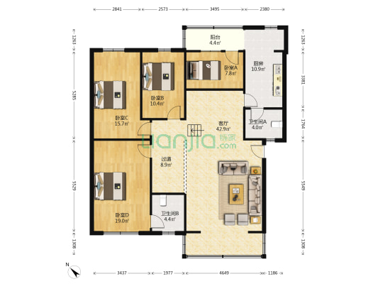 弘民苑A区 4室1厅2卫 142平方