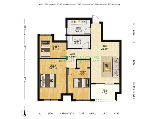上善雅苑 3室1厅1卫 98平方