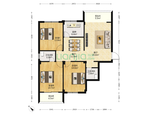 中美小区 3室2厅2卫 123平方