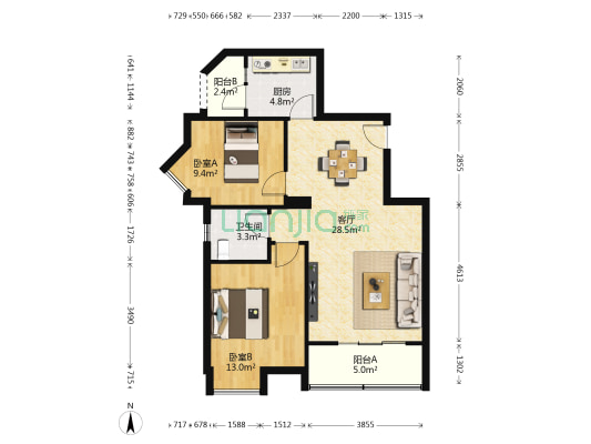仁和街39号院 2室1厅1卫 78平方