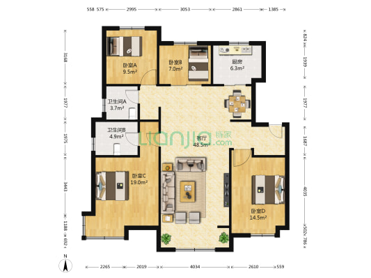 安瑞嘉园一期 4室1厅2卫 137平方
