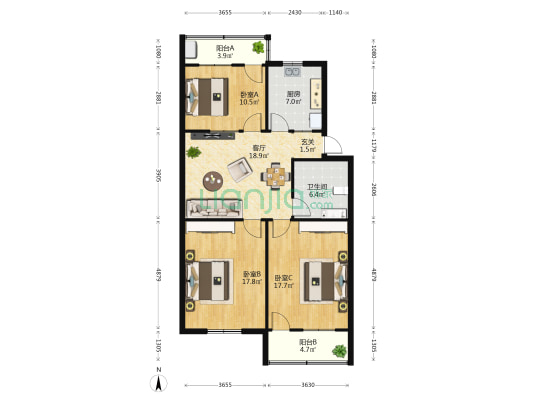 菜场新村 3室1厅1卫 101平方