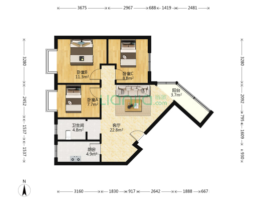 城南春天 3室1厅1卫 98平方
