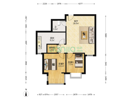 缸窑里和顺园 2室1厅1卫 70平方