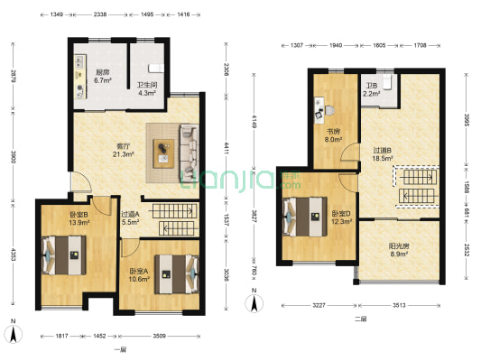 高钱生态村小区 4室1厅2卫 124平方