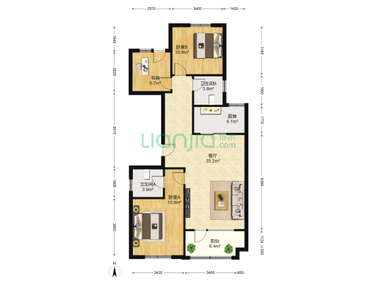 颐康新居 3室1厅2卫 130平方