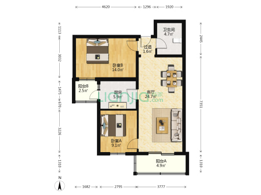 新科祥园 2室1厅1卫 91平方