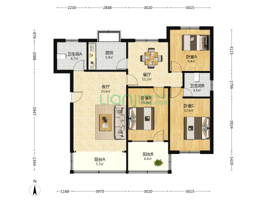交通运输局宿舍 3室2厅2卫 124平方
