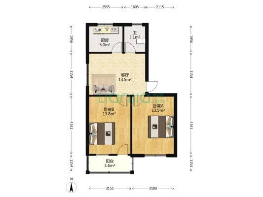 英城湖新区 2室1厅1卫 70平方