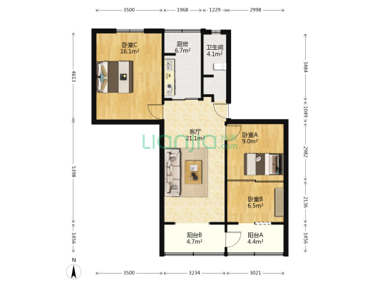 长发街 3室1厅1卫 81平方