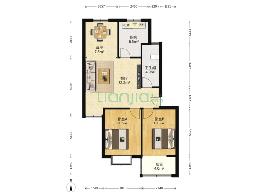 淄江花园南四区 2室2厅1卫 92平方