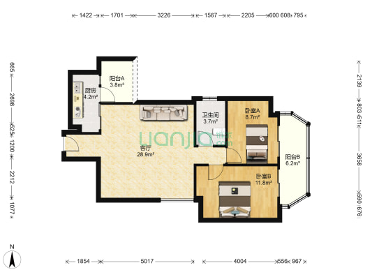 东湖豪苑 2室1厅1卫 90平方