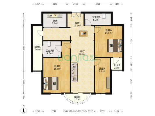 世纪公馆 3室2厅2卫 151平方