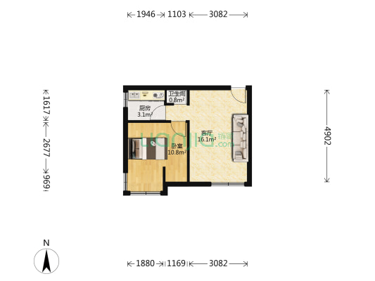 外曹家巷4号 1室1厅1卫 36平方