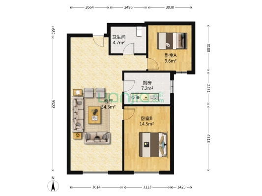 高楼层，采光好，小区中间位置，看房方便-户型图