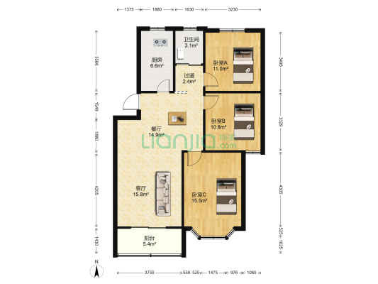 紫荆花园(丹阳市) 3室2厅1卫 105平方
