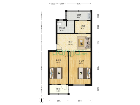 人民商场宿舍 2室1厅1卫 70平方