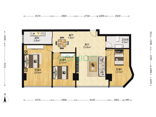 海天·新都南区 3室2厅1卫 120平方