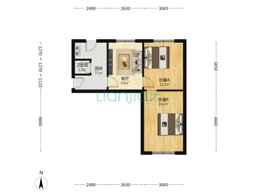 兴贵路44号 2室1厅1卫 56平方