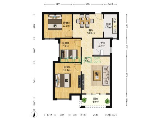 绿都悦府 3室2厅1卫 93平方