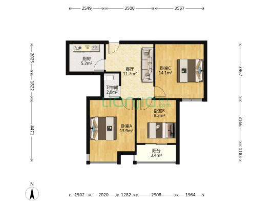 平安雅苑 3室1厅1卫 89平方