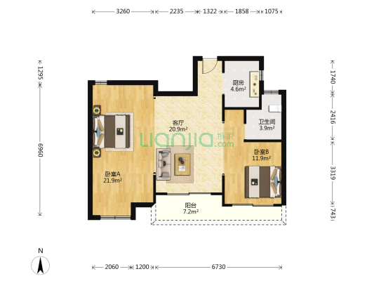 海潮雅园一园 2室1厅1卫 86平方