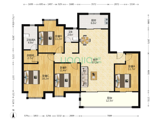 印江南花园 4室1厅2卫 146平方