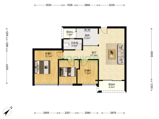 万代公馆 3室1厅1卫 89平方
