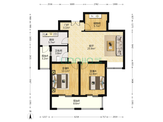 苏宁尊悦大厦 2室1厅1卫 120平方
