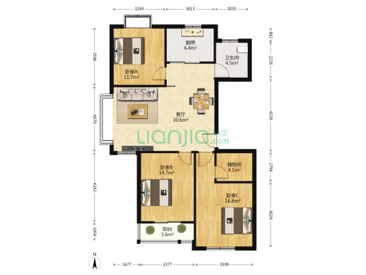 阳光嘉园 3室1厅1卫 123平方