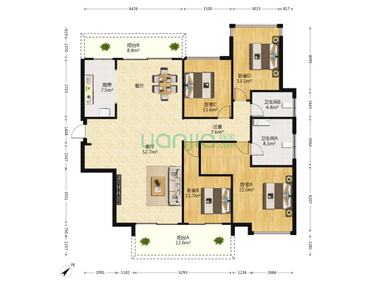 依云湾 4室1厅2卫 175平方