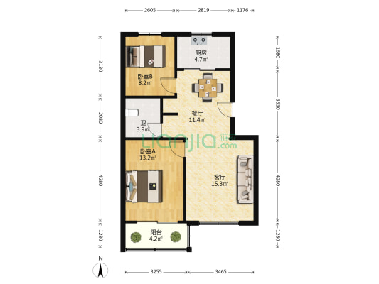 砖桥弄10号 2室2厅1卫 75平方
