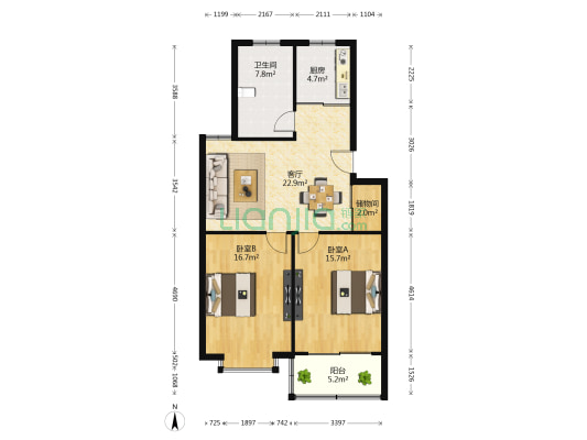 秀水华庭东区 2室1厅1卫 89平方