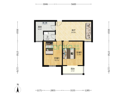 东港龙城东区 2室1厅1卫 78平方