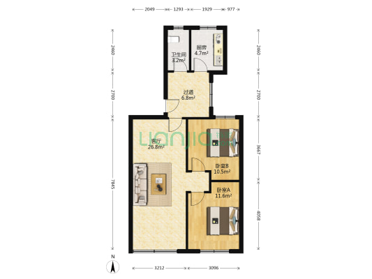 湖南广播电视大学家属院 2室1厅1卫 80平方