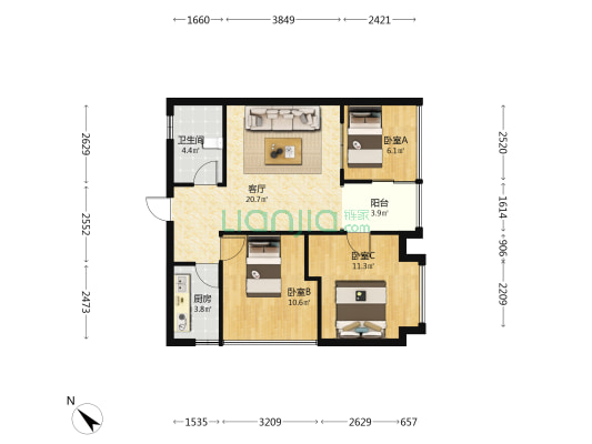 卓悦和府 3室1厅1卫 91平方