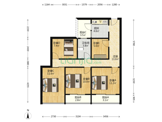 四季公寓 5室0厅1卫 91平方