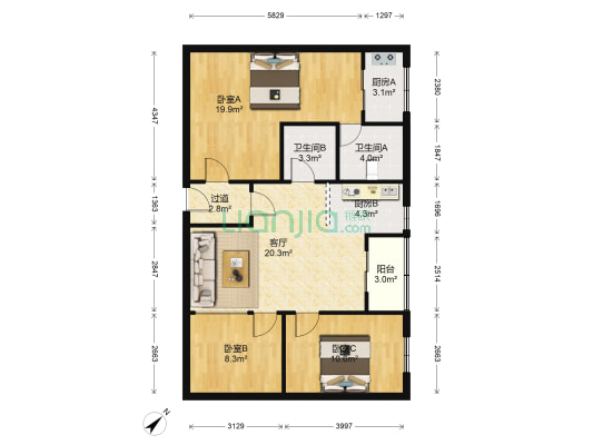 升平住宅楼 3室1厅2卫 100平方