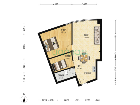 华博科技大楼 2室2厅1卫 103平方